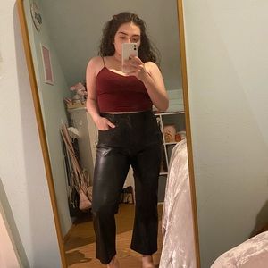 NEW Petite Faux Leather Black Flare Crop Jean Loft